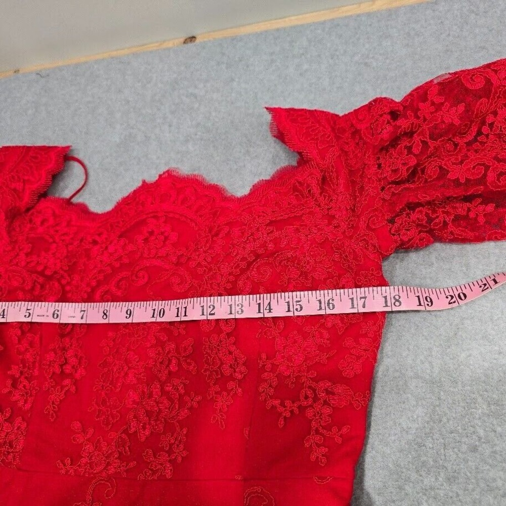 Badgley Mischka Sheath‎ Dress 8 Red Lace Flutter Sleeves Cocktail Romantic - Picture 16 of 16